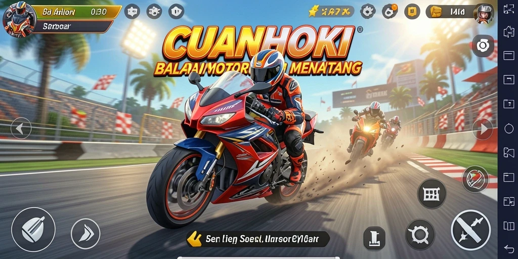 Screenshot menampilkan aksi balapan motor yang mendebarkan di CUANHOKI.