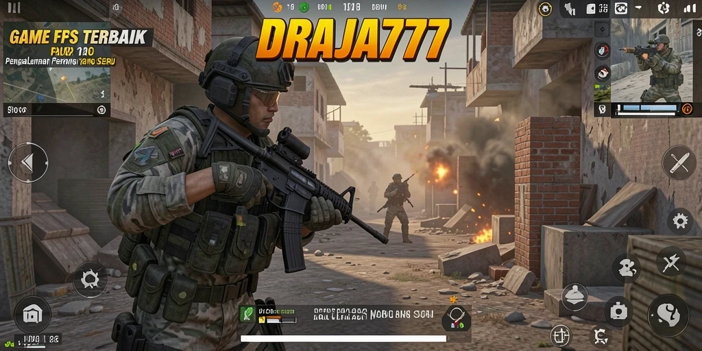 Tampilan aksi mendebarkan dalam permainan DRAJA777 FPS.