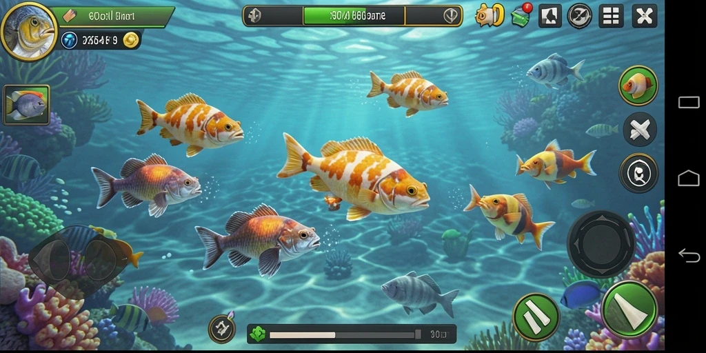 Tampilan gameplay HO3 yang menarik saat berburu ikan.