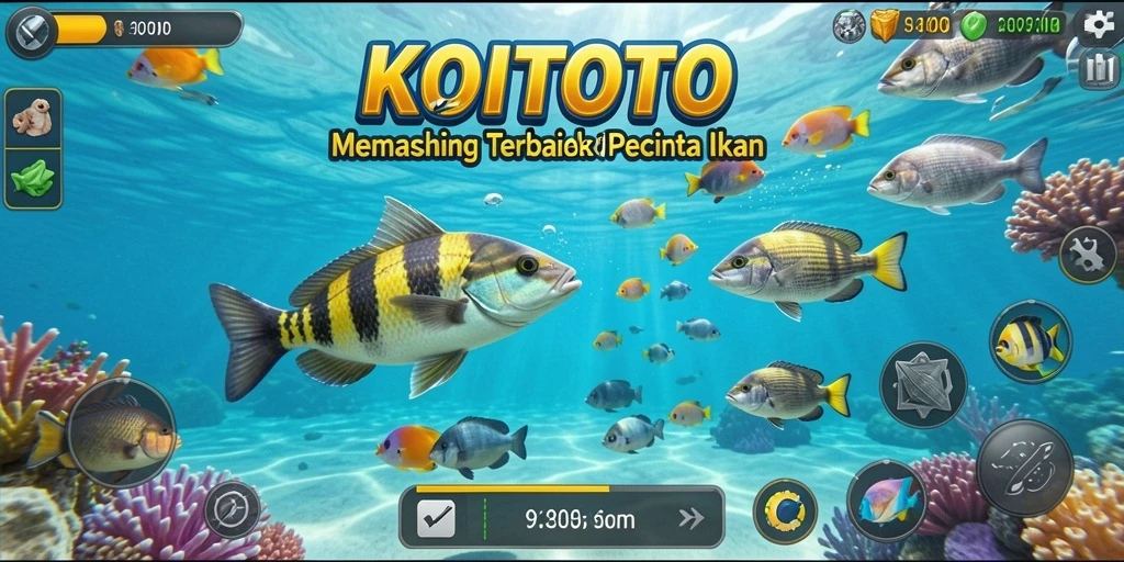 Screenshot gameplay KOITOTO yang menampilkan aksi memancing seru.