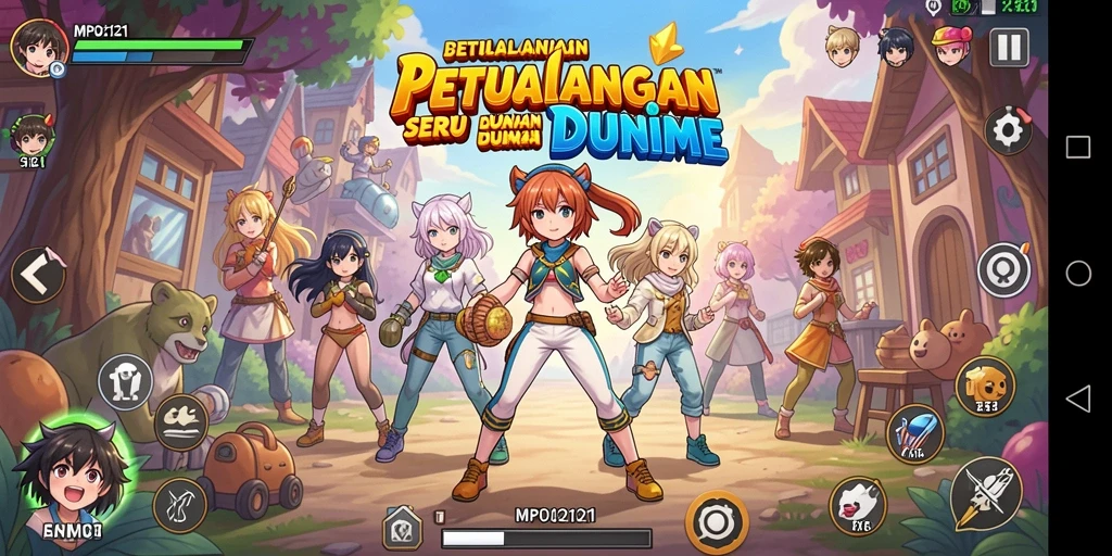 Screenshot utama MPO2121 menampilkan karakter anime dalam pertempuran yang mendebarkan.