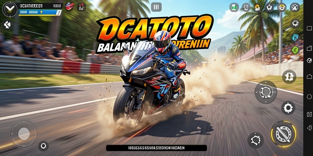 Screenshot gameplay <strong>OCATOTO</strong> menunjukkan balapan motor yang seru dan mendebarkan.